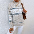 Mock Neck Snowflake Jacquard Long Sleeve Knit Sweater