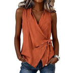 Casual Tie Waist Asymmetrical Top