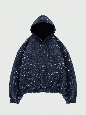 Sparkle Rhinestone Long Sleeve Drawstring Hooded Sweatshirt