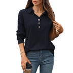 Women's Textured Polo Henley Long‑Sleeve Top