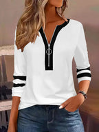 Color‑Block Half‑Zip 3/4 Sleeve Casual Top