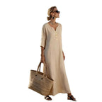 Casual Linen Blend V-Neck Maxi Dress