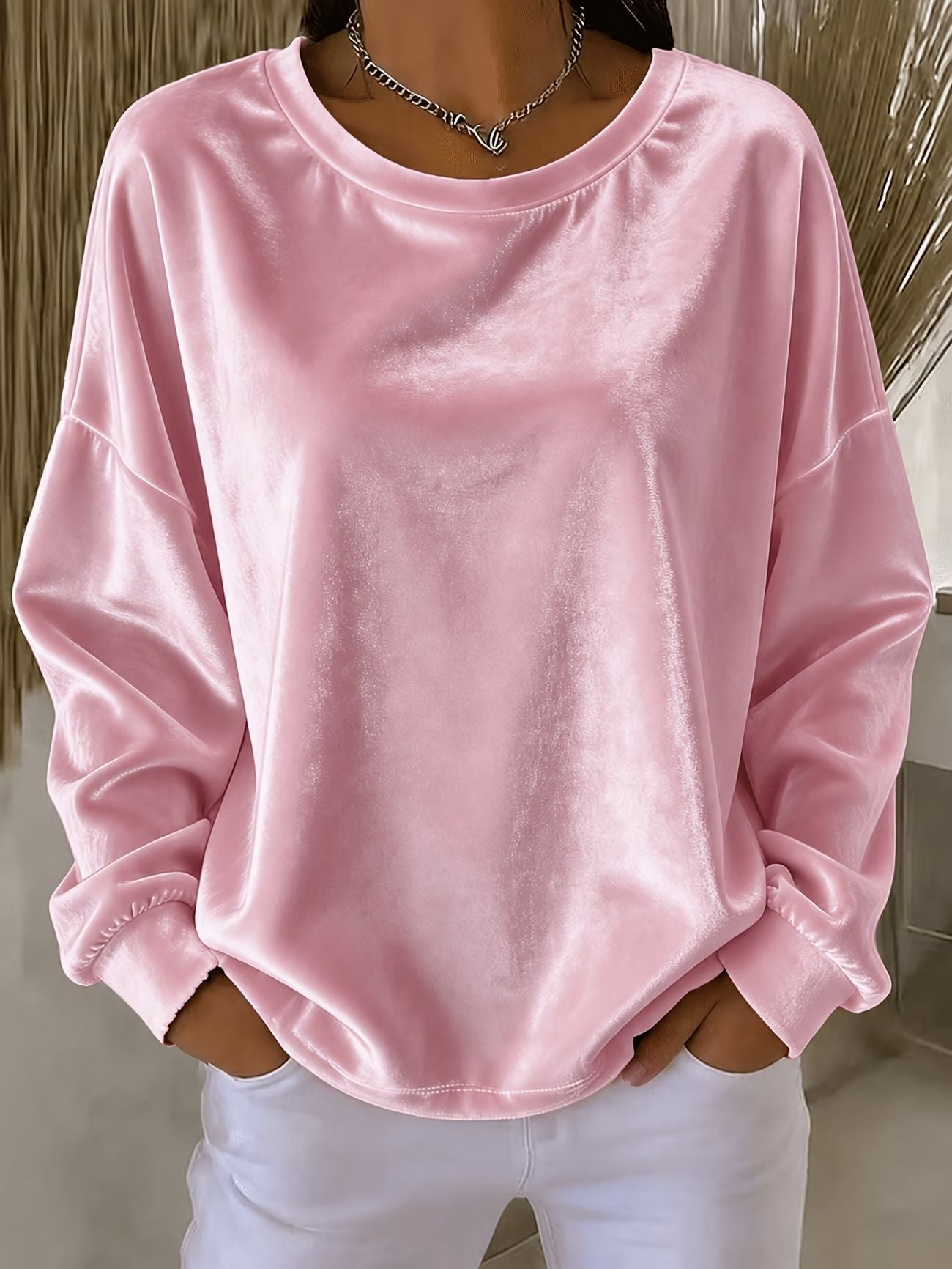 Women's Velvet Long Sleeve Crew Neck Top