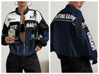 Women Color Block Racing Jacket Zip Up Letter Print Bomber Jacket Y2K Streetwear