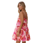 Pink Floral Tiered Mini Dress