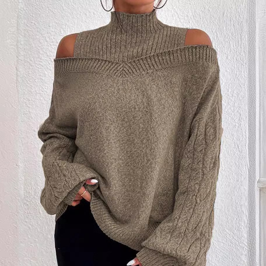 Cold-Shoulder Turtleneck Knit Sweater