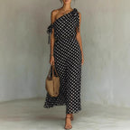 Women's Polka Dot One-Shoulder Maxi Dress