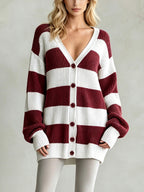 Oversized V-Neck Button-Front Chunky Knit Cardigan