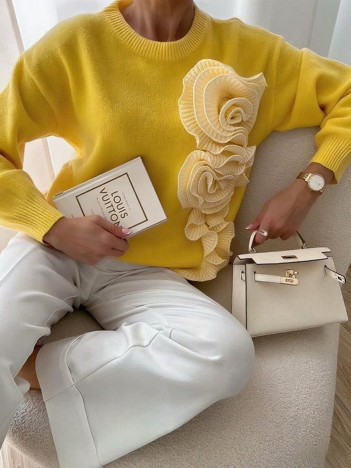 Pattern Round Neck Long Sleeve Sweater