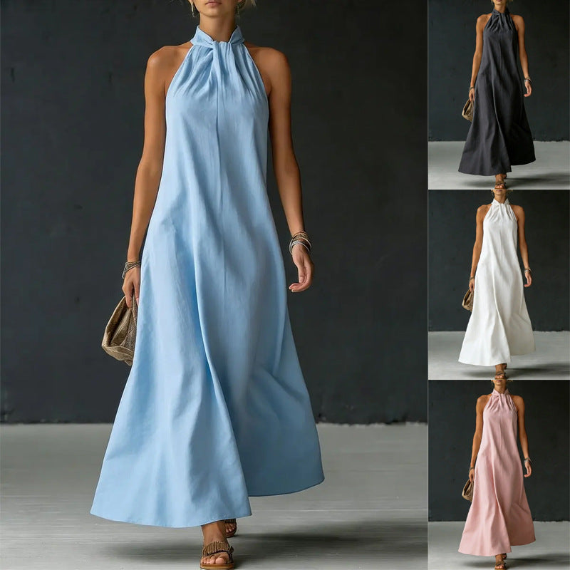 Linen-Blend Halter Neck Maxi Dress