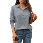 Women's Textured Polo Henley Long‑Sleeve Top