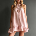 Effortless Sleeveless Ruffle Hem Shift Dress – Relaxed Linen Blend Style