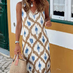 Long Dress Women Dresses Print Vestidos Y2k Streetwear V Neck Sleeveless Elegant Splice Night Party Casual Beach Work 2025