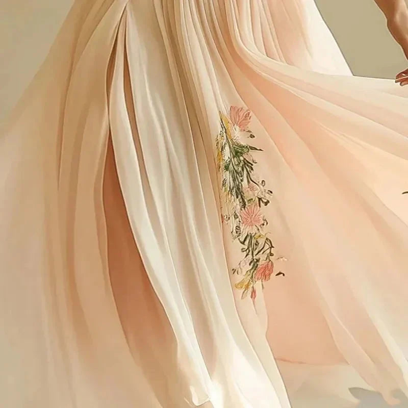 Pink Short Sleeve V-Neck Maxi Dress