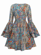 Bohemian Paisley Floral Bell Sleeve Dress