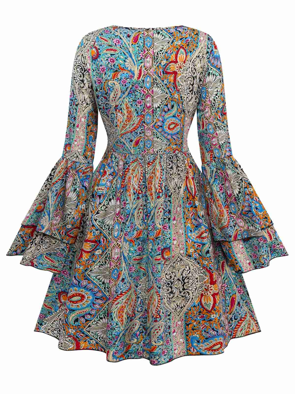 Bohemian Paisley Floral Bell Sleeve Dress