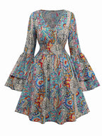 Bohemian Paisley Floral Bell Sleeve Dress
