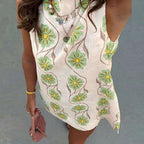 Elegant O-neck Sleeveless Loose Mini Dress 2025 Women Fashion Flower Print Holiday Party Dress Summer Casual Bohemian Vest Dress