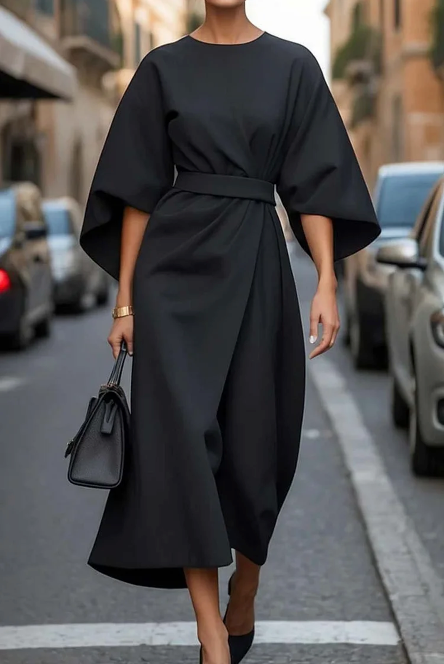 Elegant Dress with Lantern Sleeves