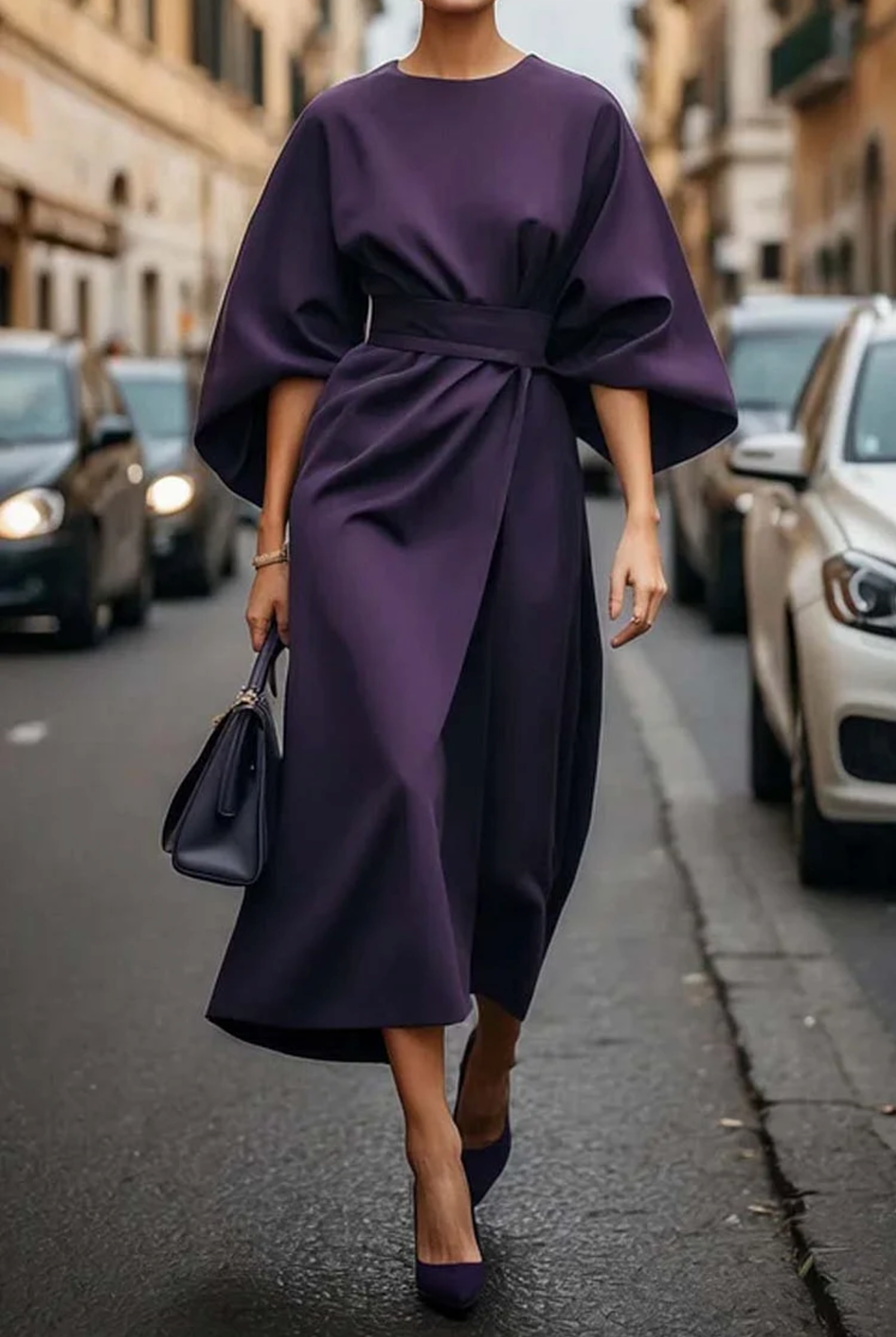 Elegant Dress with Lantern Sleeves