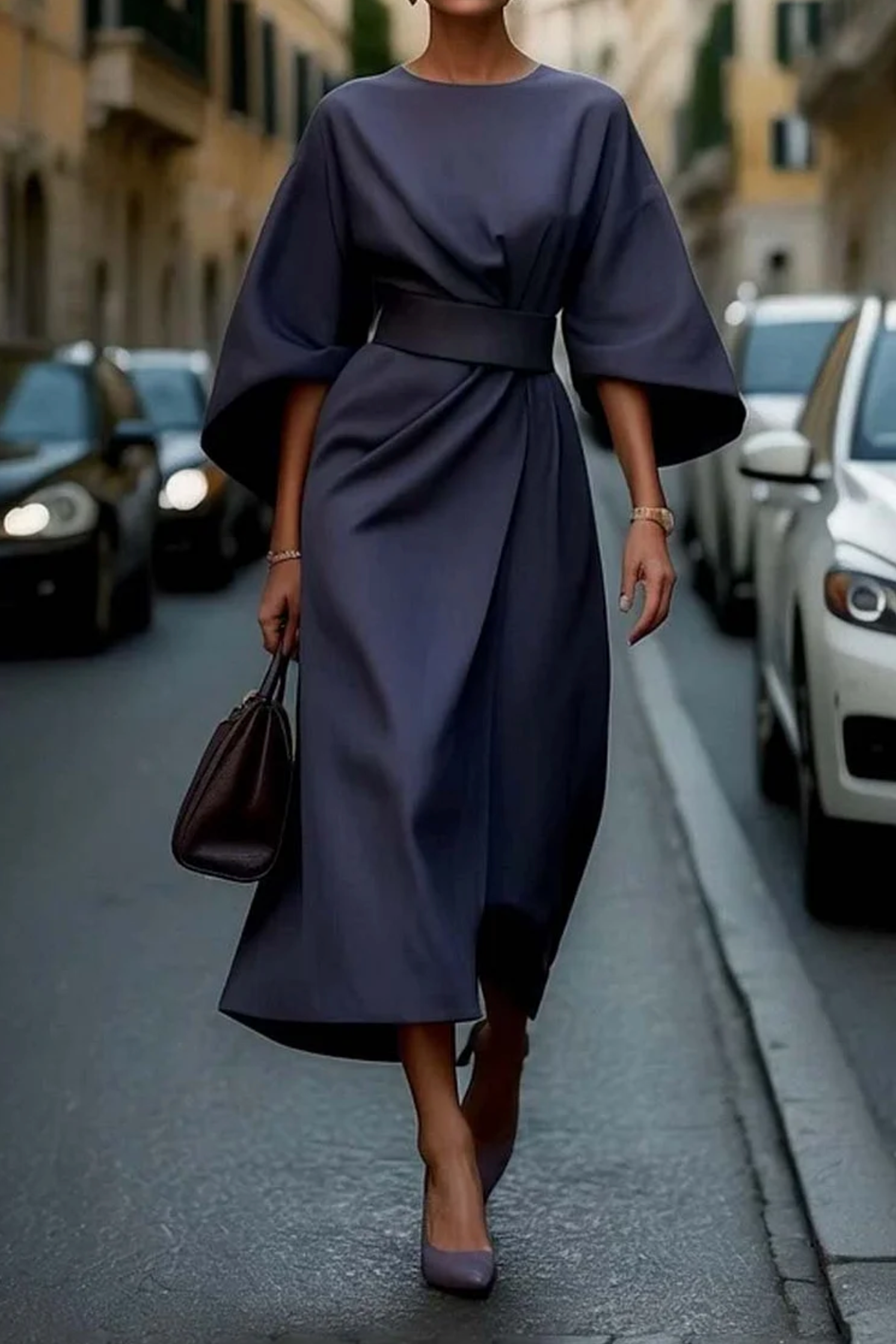 Elegant Dress with Lantern Sleeves
