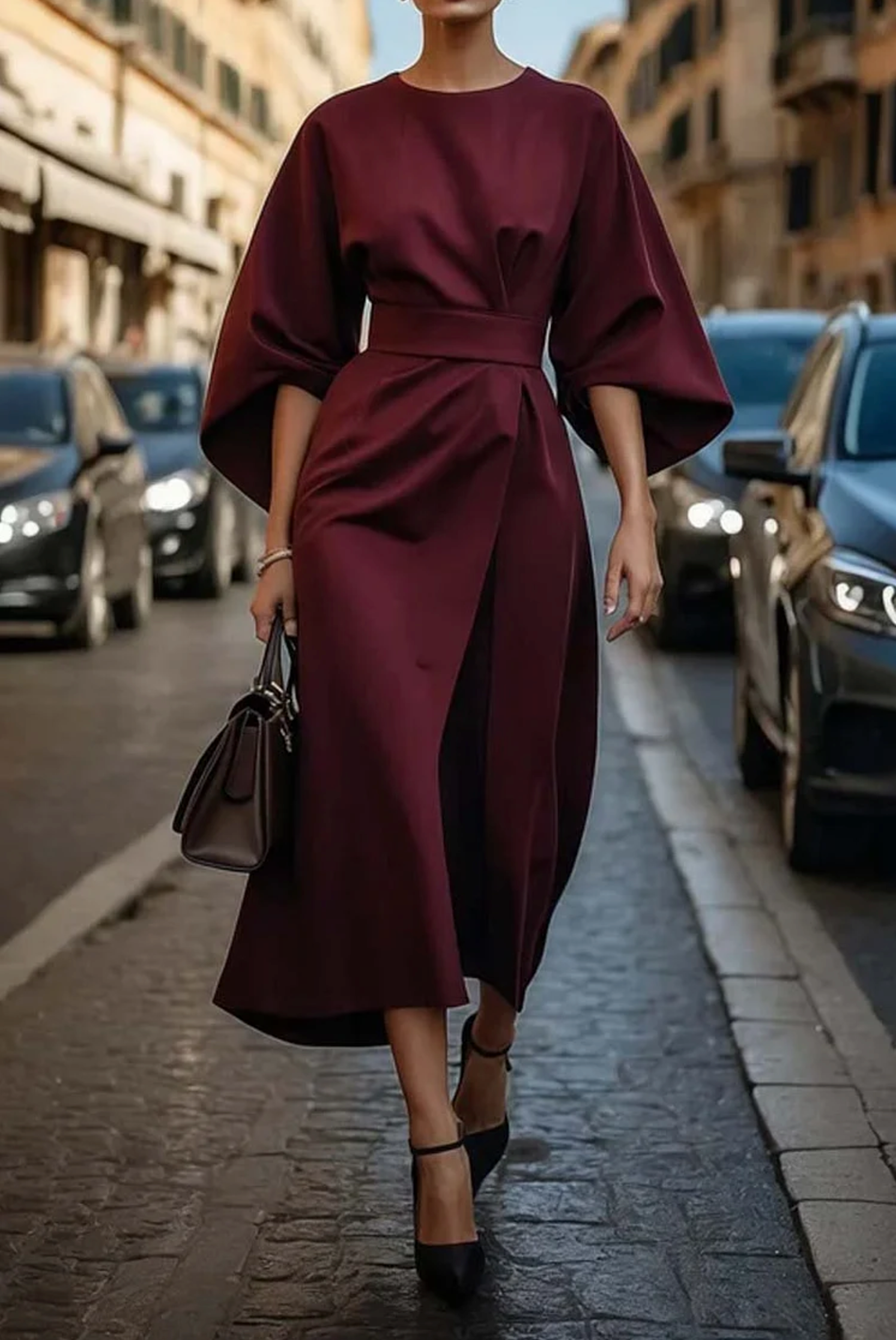 Elegant Dress with Lantern Sleeves