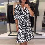 Aumora V-Neck Elegant Printed Dress