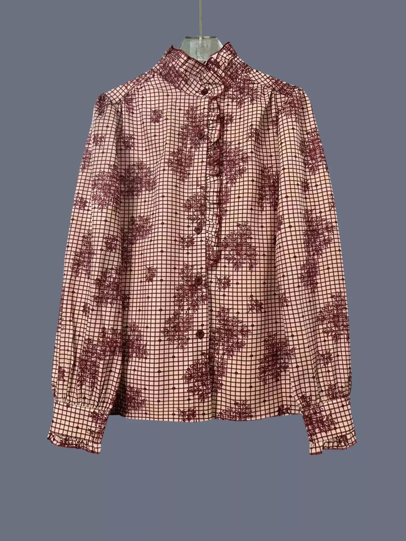 Frill Plaid Button Up Shirt