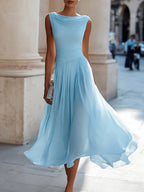 Women's Solid Color Round Neck Sleeveless Casual Loose A-line Dress