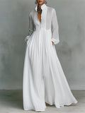 Casual Cotton Linen Maxi Dress High Waist Stand Collar Daily