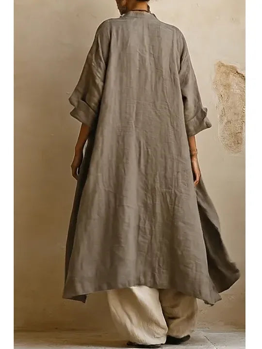 Bohemian Linen And Cotton Long Cardigan And Sleeveless Top And Pants Three-piece Set