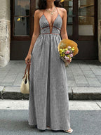 Striped Halter Neck Maxi Dress