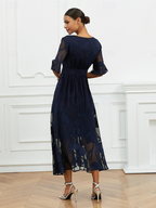 Sheer Sleeve V-Neck Floral Dress