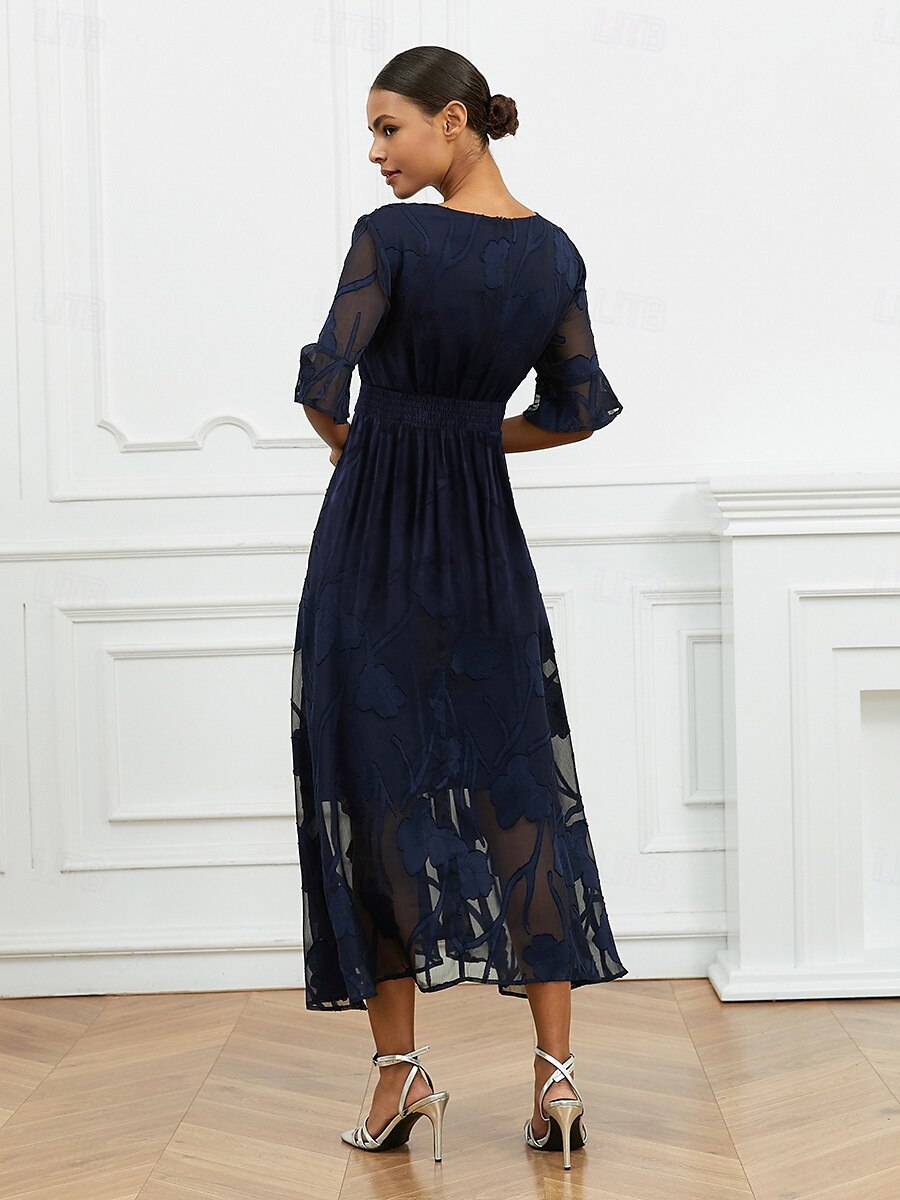 Sheer Sleeve V-Neck Floral Dress