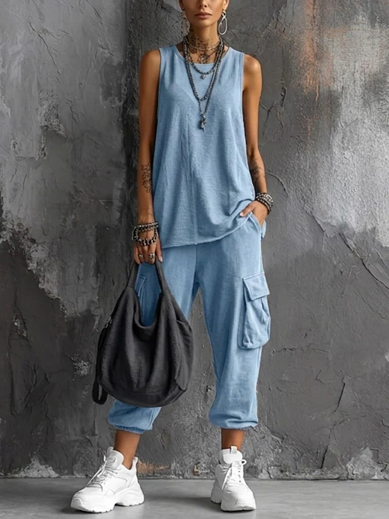 Oversized Sleeveless Top & Cargo Jogger Set
