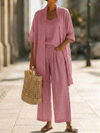 Women Linen-Blend Three-Piece Casual Set