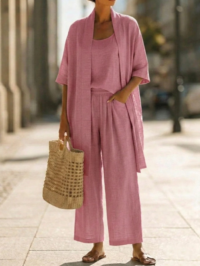 Women Linen-Blend Three-Piece Casual Set