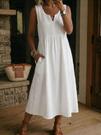 Women's V-neck Sleeveless Cotton-linen Dress