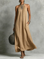 Women's Round-neck Halter Sleeveless Cotton-linen Dress