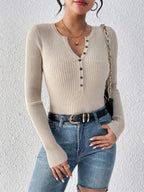 Elegant Chic Slim Fit Long Sleeve Round Neck Tops