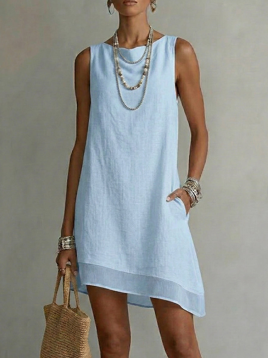 Women's Bateau Neck Sleeveless Diagonal Skirt Dress