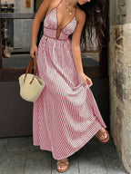 Striped Halter Neck Maxi Dress