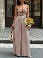 Striped Halter Neck Maxi Dress