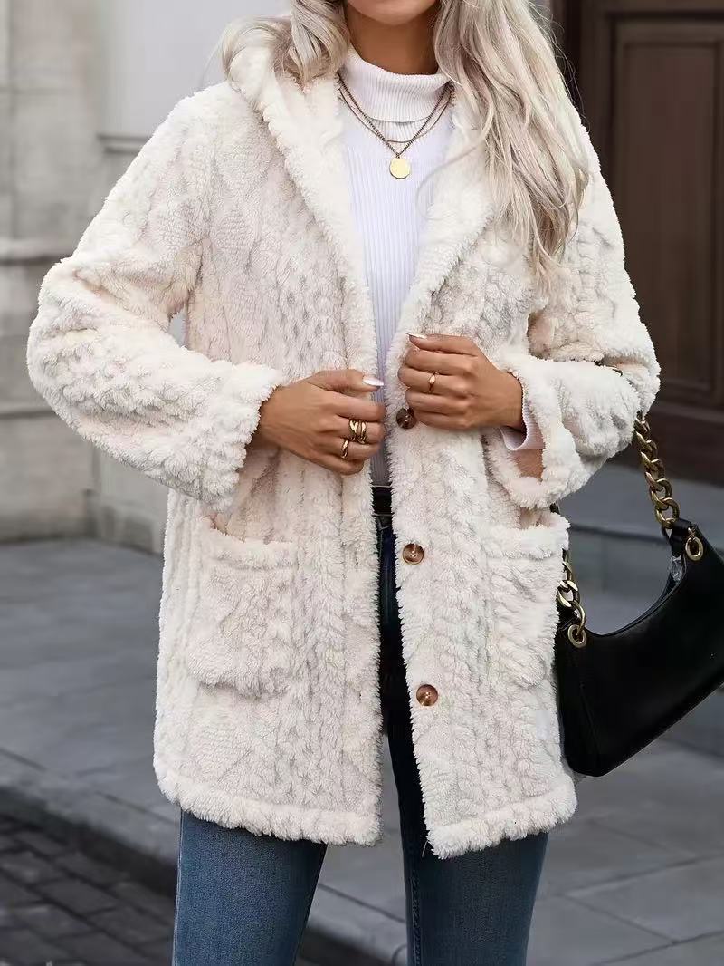Women’s Fuzzy Hooded Button Coat