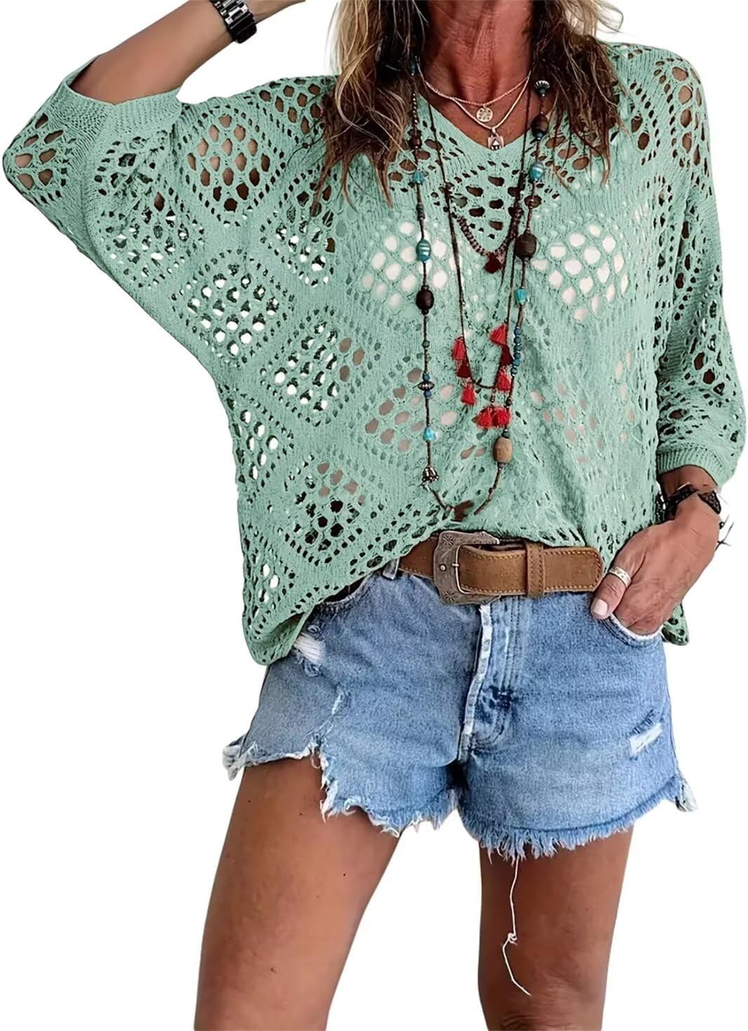 ? Handmade Crochet V‐Neck Boho Top | Apricot Summer Essential