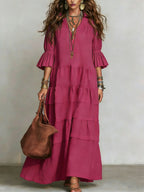 Casual Loose-fitting Linen And Cotton Half Sleeves Dress