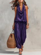 Cozy Elegant Draped Sleeveless Top And Pants Two-piece Set