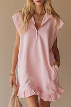 Solid Color Loose Sleeveless Pocket Casual Ruffle Mini Dress