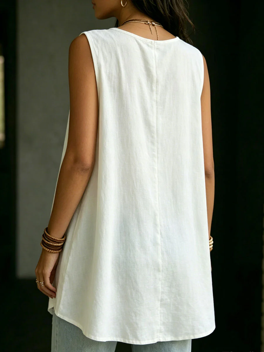 Women's Casual Solid Color Loose Fit V-neck Sleeveless Vest Top