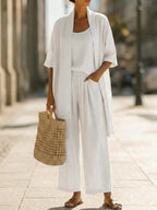 Women Linen-Blend Three-Piece Casual Set